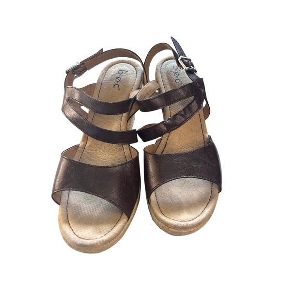 BOC Brown Wedge Sandals Espadrille Ankle Strap Comfort Casual Size‎ 8M - Picture 1 of 8